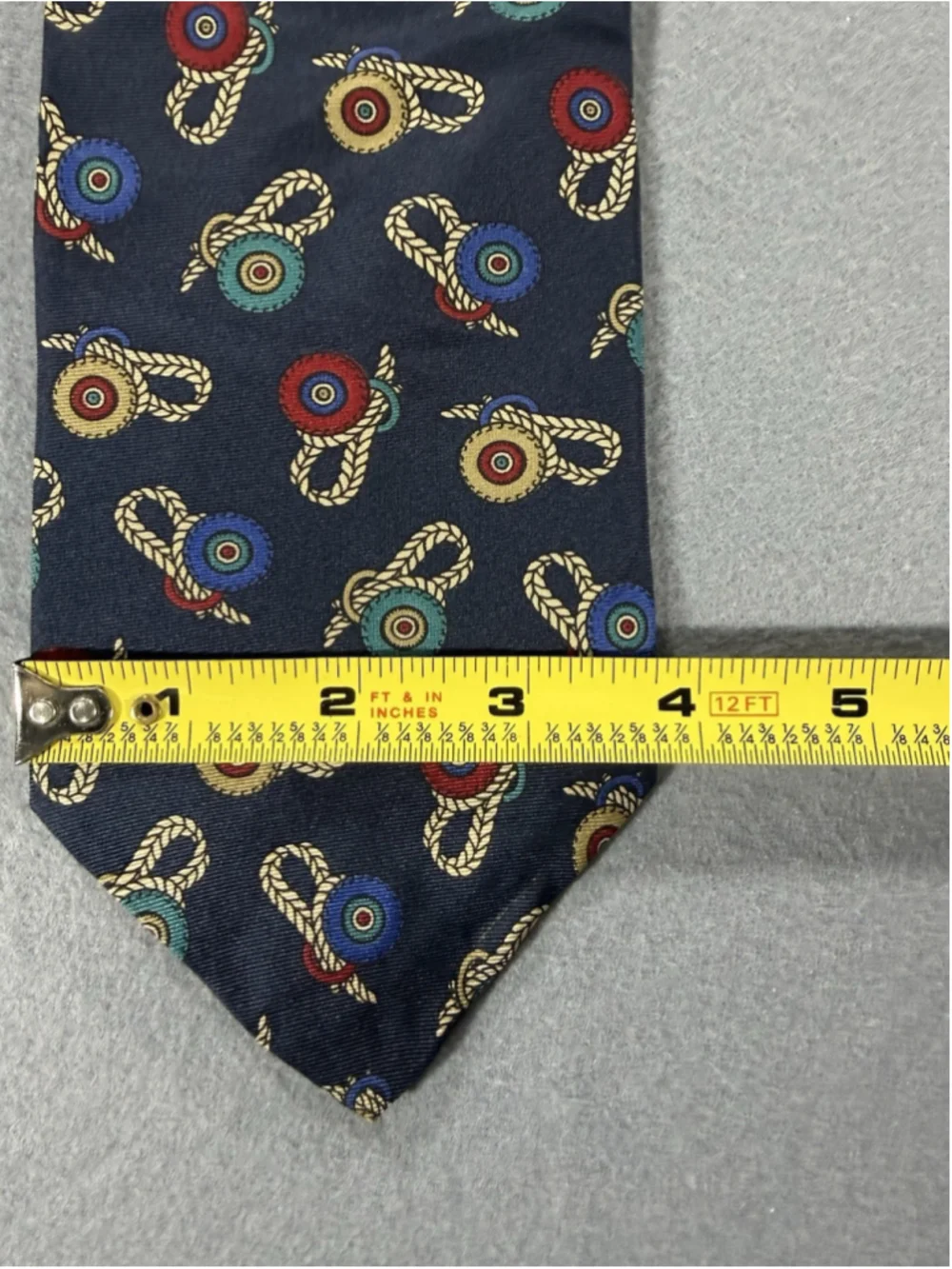 Town Classic USA Tie Nautical Theme Roped And Medallions Navy Silk